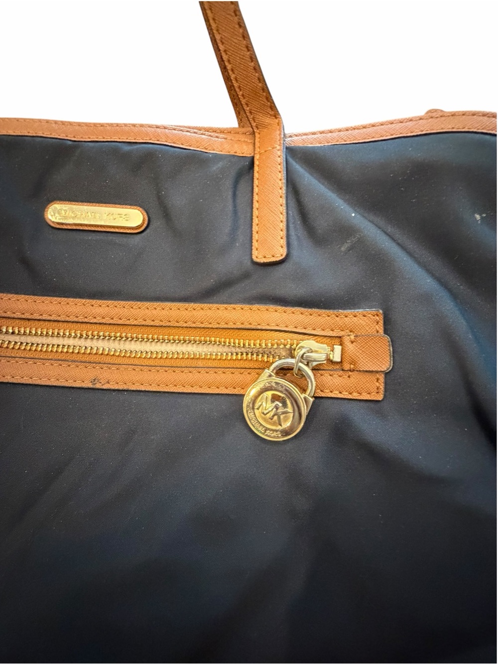 Michael Kors Kempton Nylon Tote Shoulder Bag Leather Trim Travel Distressed Blk